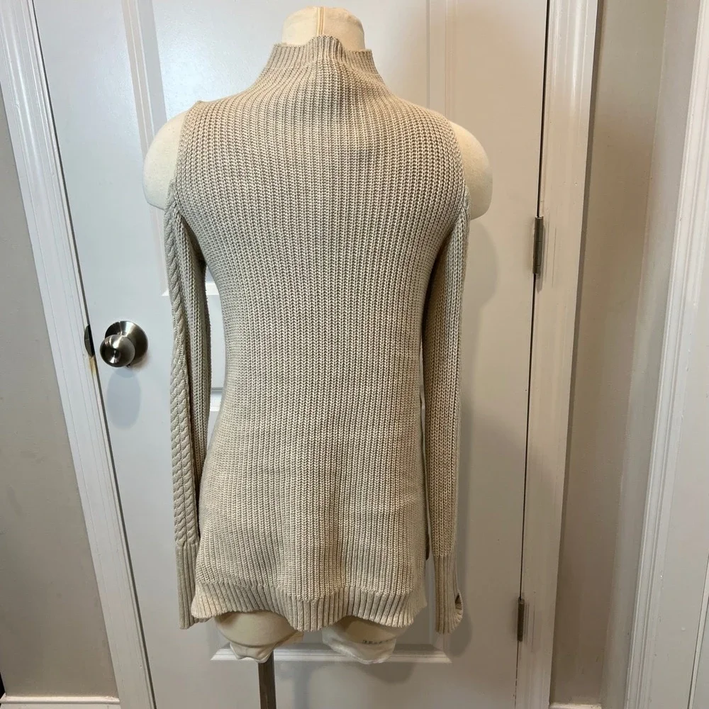 Michael Kors Womens Sweater Cold Shoulder Cable Knit Beige Size S